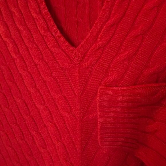 Ralph Lauren Black Label Cashmere Cable-Knit Sweater – Red V-Neck, 100% Cashmere - Picture 6 of 9